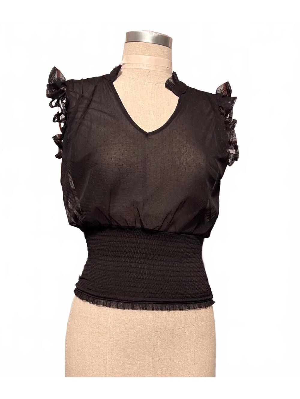 Express NWT Black Sheer Swiss Dot Ruffle Smocked Top XS